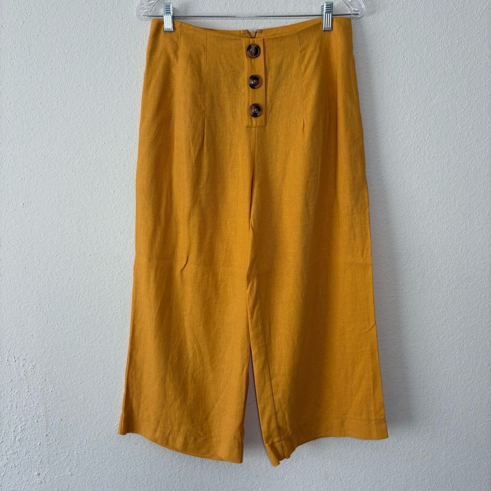 Coco Bianco Lagenlook Linen Blend Wide Leg Crop Pants Sm Buttons Artsy Coastal